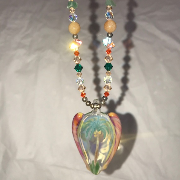 Handmade Artisan Lampwork Necklace Palm Tree new - Picture 4 of 8